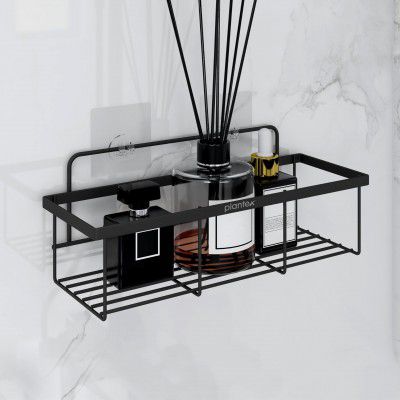 Plantex GI Steel Self Adhesive Bathroom Shelf/Wall Mounted Shelf (Black, Powder Coated)
