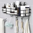Plantex GI Steel Self-Adhesive Multipurpose Bathroom Shelf with Hooks - Pack of 1 (Black,Powder Coated)...