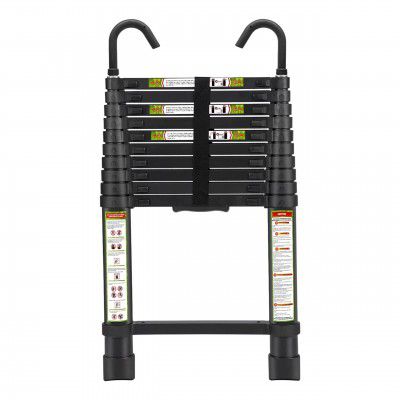 Plantex Heavy-Duty Black Aluminum Extension Telescopic Ladder with Hooks/Portable and Compact Foldable Ladder-EN131 Certified (3.8Meter/12.5 Feet)