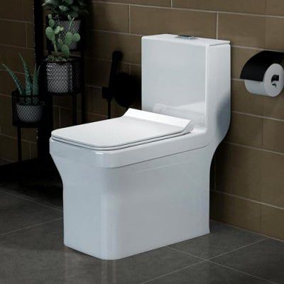 Plantex Platinium Ceramic Commode for Toliet/One Piece Western Toilet Commode/Commode With Soft Close Toilet Seat - S Trap Outlet (White)