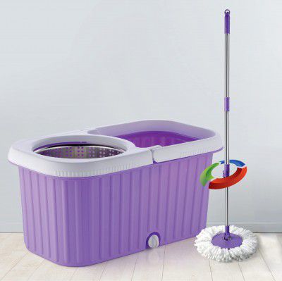 Plantex Regal Bucket Mop with Stainless Steel Wringer Basket and 2 Microfiber Refills 