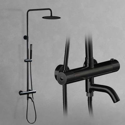 Plantex Solid Brass Circular Shower Panel/Bathroom Shower Set/Shower set for bathroom/Hand shower for bathroom/toilet/Showerhead for bathroom/shower set for bathroom full set-Black