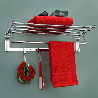 Plantex Stainless Steel Folding Towel Rack/Towel Stand/Hanger Bathroom Accessories/Matt Finish (24 Inches-Matt)