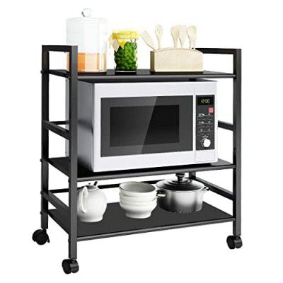 Plantex Stand for Microwave Oven in Kitchen/Oven Stand/Microwave OTG Rack/Kitchen Storage Shelf Space Saver & Adjustable with Trolly - (Black)