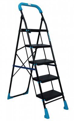 Plantex Stylo Heavy-Duty Mild-Steel Folding 5 Step Ladder (Black & Blue)