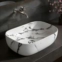 Plantex Tabletop Wash Basin/Bathroom Basin Sink/Ceramic Countertop Basin/Marble Basin with Grey Veins/Wash Basin for Bathroom ...