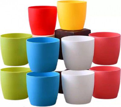 Plastic Cool Pot 5 INCHES (10 Pcs)| Garden Planters forHome| Plant Container Set| Drip Trays Pots| Plastic Pots with Saucers, Multic colorus
