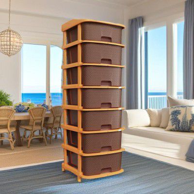 Plastic Modular Drawer Organizer Plastic Boxes (Brown, 7XL)