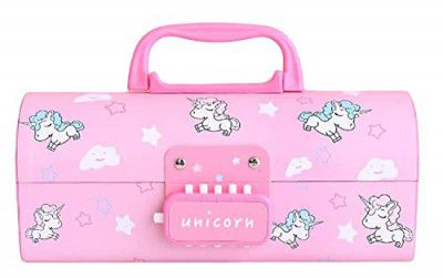 Plastic Pencil Box With Code Lock Pen Case Kids Pencil Case Style Password Lock Pencil Box Case Multi-Layer Pencil Box For Boys Girls (Orange)