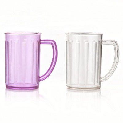 Plastic Smoothie Mugs Set, Clear and Colored, 16 oz Capacity, Durable Handles, Pack of 2