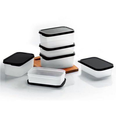 Plastic Storage Food Containers with Lid Set of 12 (6x350ml & 6x250ml) Black