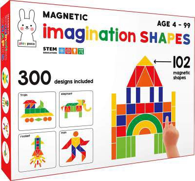 Play Poco Magnetic Imagination Shapes - with 102 Magnetic Shapes, 2 Magnetic Boards, 300 Design Booklet, 2 Display Stands
