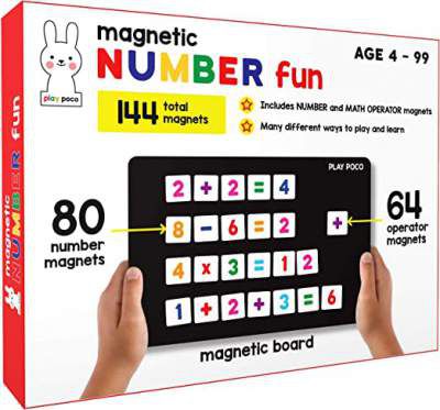 PLAY POCO Magnetic Number Fun - with 80 Number Magnets, 64 Operator Magnets, Magnetic Board and Equation Book