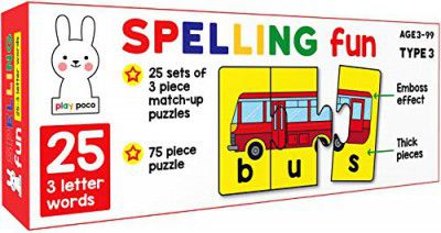 Play Poco Spelling Fun Type 3 Spelling Puzzle - Learn to Spell 25 Three Letter Words - Beautiful Colorful Pictures (Age 4+) - 75 Pieces
