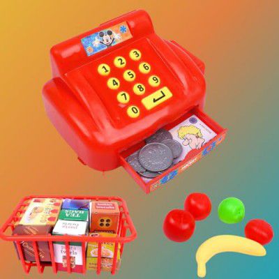 PlayMagic Mickey & Friends Cash Register Playset for Kids – Educational Pretend Play Set for 3-10 Years – Interactive Learning with Food Items, Coins, Shopping Basket for Boys & Girls