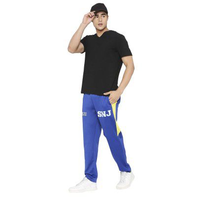 playR Men's Regular Track Pants (PRCSK23-102JGR_Royal/Yellow)