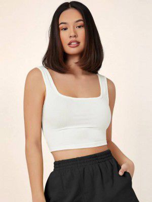 PLERIZA Casual Sleeveless Solid Women Black Top