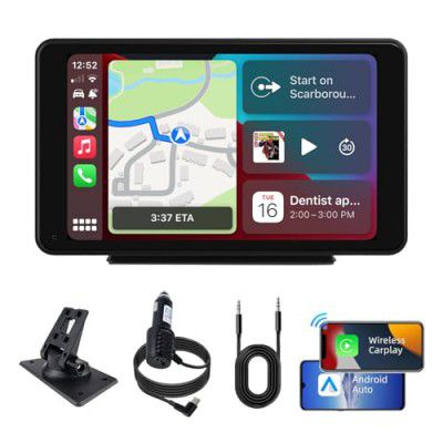 plimpton Upgraded Portable Carplay Android Auto Screen for Car, 7 Inch IPS Touch Screen Wireless Car Play Driveplay Multimedia Player