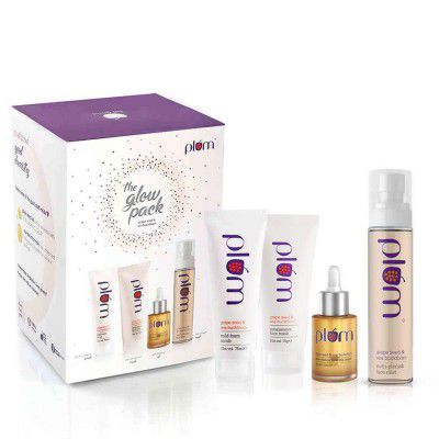 Plum Grapeseed & Sea Buckthorn Glow Pack Gift Set Instant Hydration & Glow, (Cleanse 75ml, Mask 75ml, hydrate 30ml, refresh 100ml) | Perfect Diwali Gift