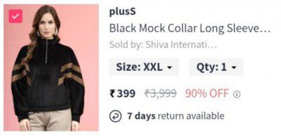 plusS Black Mock Collar Long Sleeves Pullover Sweatshirt