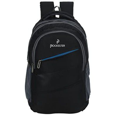 Pockester 35L Water Resistant Large Laptop/Office/College/School/Travel Casual Design Unisex Backpack (Fits up 15.6 inch laptop) (Black)