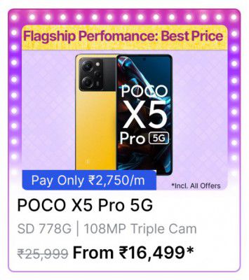 Poco X5 Pro 5G @ ₹16,499/- During Big Billion Days Sale