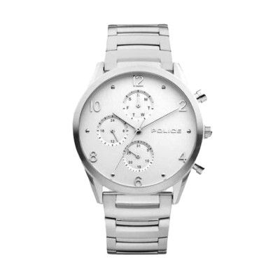 Police Mens 44 mm Silfra Silver Dial Genuine Leather Analogue Watch