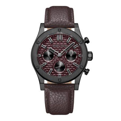 Police Quartz Multifunction Maroon Dial Brown Leather Strap Watch for Men - PLPEWJF0006203