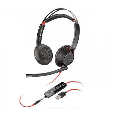 Poly Plantronics - Blackwire 5220 USB-A Dual Ear Wired On Ear Headphones with Mic (Stereo) Computer Connect to Pc/Mac 