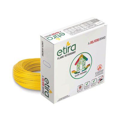Polycab ETIRA Flame Retardant House Wire PVC Insulated Copper Cable Electric Wire (6.0 SQMM, Yellow, 90m)
