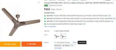Polycab EUPHORIA EP02 1200 mm 3 Blade Ceiling Fan  (NUETRAL RESORT BROWN, Pack of 1)