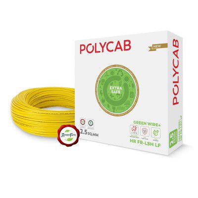 Polycab Green Wire+ 90M coil |1.5 SQ MM|Heat resistant upto 900 C (Yellow)
