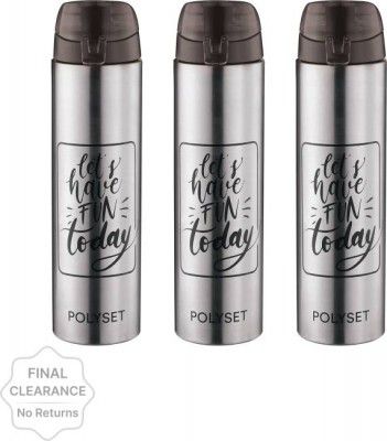 POLYSET Blaze Fliptop 750ml, Single Wall Steel Bottle, Black, Pack of 3 750 ml Bottle (Pack of 3, Black, Steel)