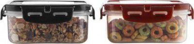 POLYSET Super Locked Rectangle Container 920ML 1 Black Lid & 1 Brown Lid - White Bottom, - 920 ml Plastic Utility Container (Pack of 2, Multicolor)