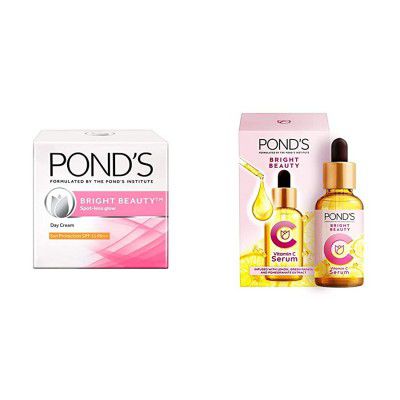 Ponds Bright Beauty Vitamin C face serum, 30 ml infused with Lemon, Green Papaya and Pomegranate Extract + Ponds Beauty Day cream 35g, with SPF 15