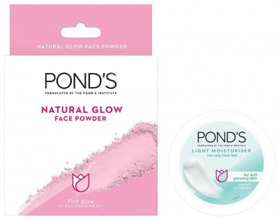 POND'S Light Face Moisturizer 200 ml, Daily Lightweight Non-Oily Cream with Vitamin E for Soft Glowing Skin, SPF 15 - With Vitamin C & Niacinamide&Pond's Natural Glow Face Powder, Pink Glow -