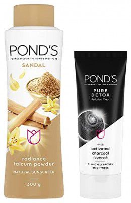 POND'S Sandal Radiance Talcum Powder, Natural Sunscreen, 300 G & Pond'S Pure Detox Face Wash 200 G