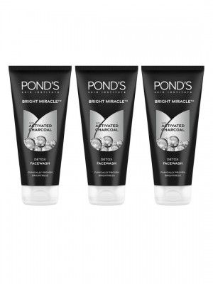 Ponds Set of 3 Bright Miracle Detox Facewash with 10X Power of Charcoal - 200 g each
