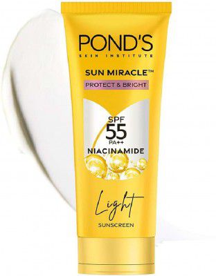 PONDs Sunscreen - SPF 55 PA++ Light Sun Miracle Protect & Bright, With 3% Active Niacinamide (100 g)