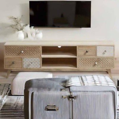 Pooja Art Enterprises Solid Wood Cabinet 6 Door 2 Open Shelf Storage for Living Room Bedroom, Hall & Home, Natural