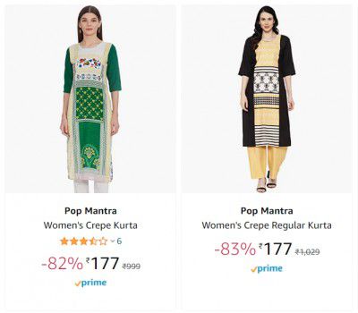 Pop Mantra Women's Crepe Kurta Starting at ₹177
