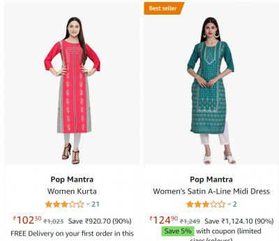 Pop Mantra Women's Kurta Starting at Rs.177