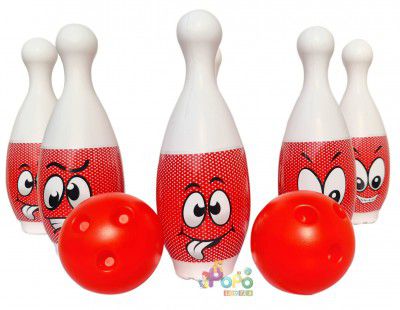 Popo Toys Bowling Game Set | 6 Pins & 2 Balls | Sport Toy | Indoor & Outdoor Play | Best Gift for Boys/ Girls/ Kids | Cute Faces | Pin Ball, RED