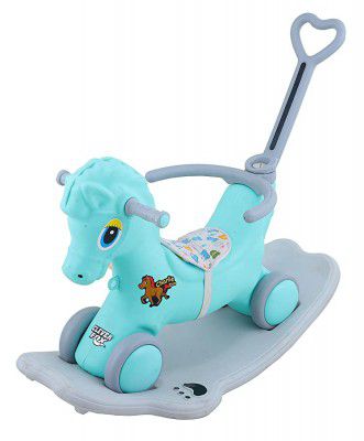 Popo Toys CHARIE DLX Rocker Cum Rider with Parental Handle (Turquoise)| 3-in-1 Rocker for Kids Birthday Gift for Kids/Boys/Girls/ with Musical & Lightning Toy | Cute Character