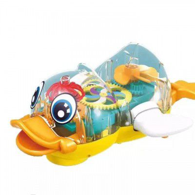 PoPo Toys Electric Transparent Gear Crawling Duck Musical Flash Light Toy for Kids Birthday Gift