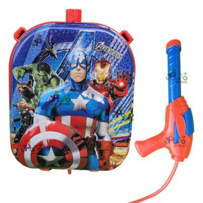 PoPo Toys Holi Pressure Pichkari with Avengers Captain America Bag Tank- 4 LTR