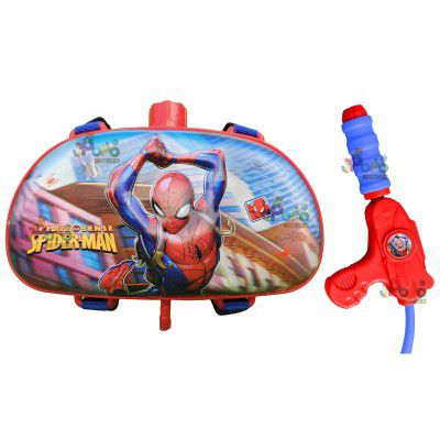 PoPo Toys Holi Pressure Pichkari with Spiderman Pencil Box Character Bag Tank- 2 LTR 