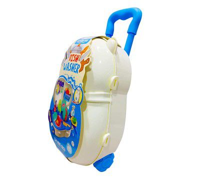 Popsugar Dish Washer Play Set with Trolly, Accessories and Toys for Kids, Blue