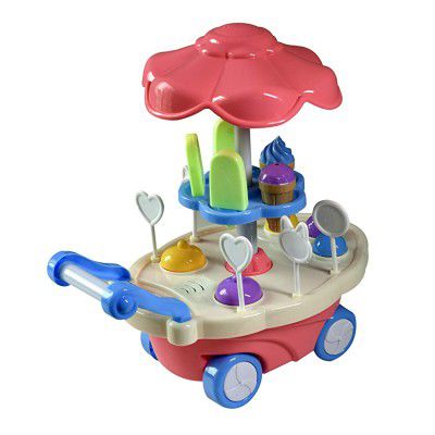 Popsugar Musical Ice Cream Cart with Rotation and Accessories and Toys for Kids Pink