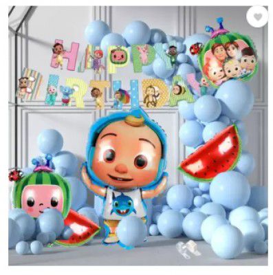 PopTheParty Cocomelon Theme Birthday Decorations Banner Cutouts Cocomelon Foil Balloon Set  (Set of 58)